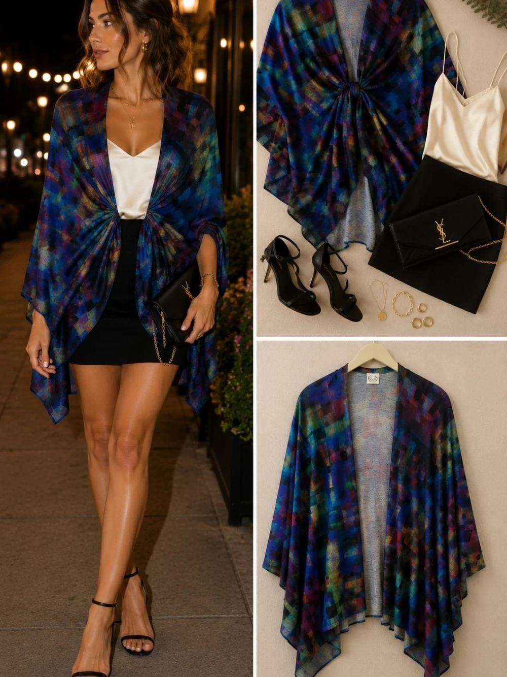 Et' Lois USA Abstract Kimono Wrap Artwear Boho Layer OS Shawl